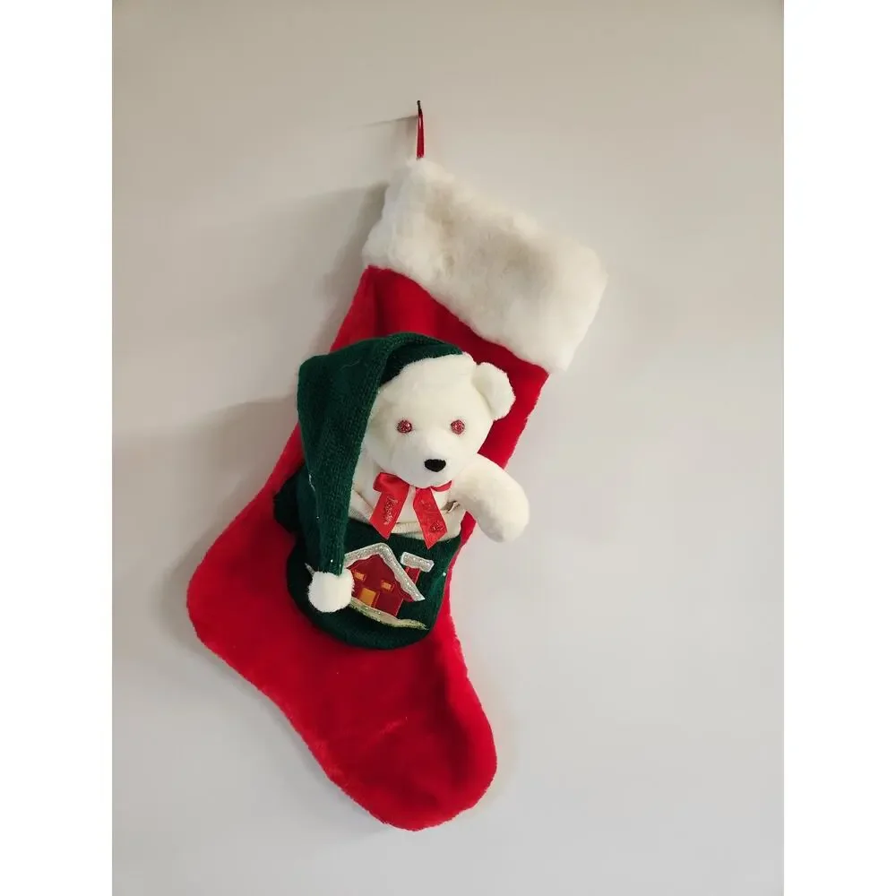 Vtg 3 D Plush Dog Christmas Stocking Taiwan